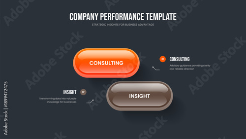Marketing Visualization Frame Template Vector Illustration. Company Forecast Two Element Infographic Slide Design. Market Plan 2 Option Diagram Slideshow Layout.