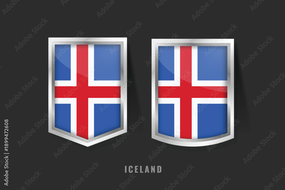 Obraz premium Vector Illustration of ICELAND Label Logo. ICELAND Badge Sign ICELAND With Flag, Icelandic Product Label Banners Template.