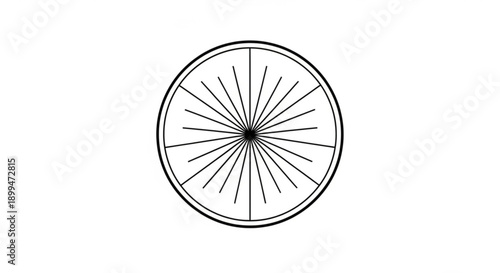 Detailed illustration of a wheel with lines radiating from the center on a plain white background
