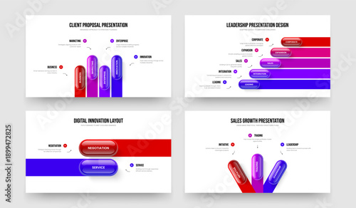 Creative Analysis 4 5 2 3 Element Infographic Presentation Template Bundle. Marketing Overview Four Five Two Three Option Diagram Slide Layout Vector Illustration Set.