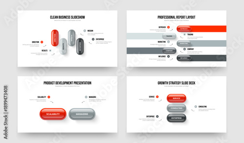 Enterprise Performance 4 5 2 3 Step Infographic Presentation Design Set. Visual Launch Four Five Two Three Option Diagram Slideshow Layout Vector Illustration Collection.