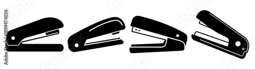 Set of black metal paper clips isolated on white background for office and business use