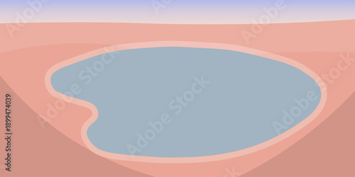 Lagoon aerial silhouette illustration. Rounded lagoon centered within flat land plane. Soft tonal water variations follow the lagoon contour with gentle inner-edge shading.