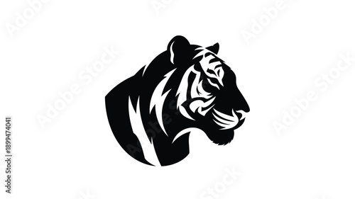 a striking black tiger head profile illustration showcasing powerful feline form silhouette