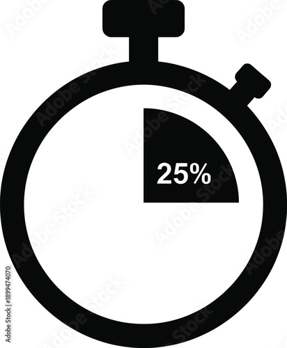 Stopwatch icon with “25%” label and quarter segment filled, representing partial time elapsed for tracking or performance metrics