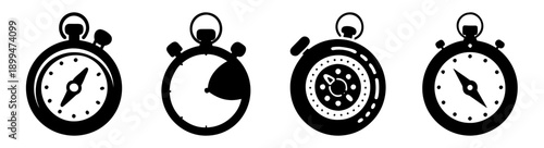 Set of four black and white alarm clocks isolated on white background vector illustration time management concept