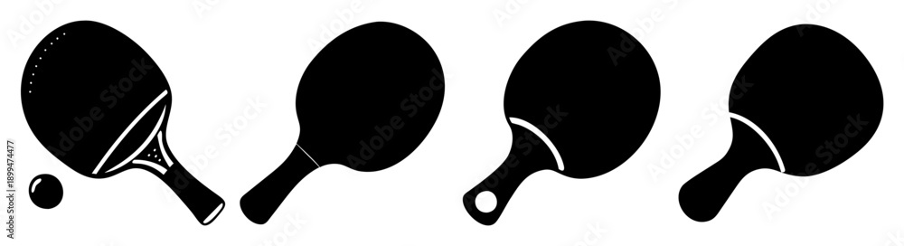 Obraz premium Set of four black badminton rackets with shuttlecock isolated on white background for sports and fitness
