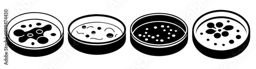 Set of four black rubber car tire treads isolated on white background for automotive safety and design