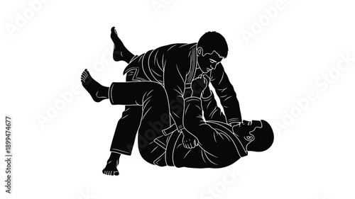 martial arts grappling technique illustration showing a wrestling hold silhouette