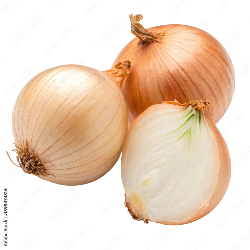 Fototapeta premium Delicious onion bulbs isolated on a white background showcasing freshness and versatility in cooking