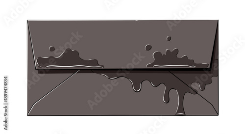 Wet envelope with dark glossy finish isolated on a white background, showcasing water droplets and sleek design