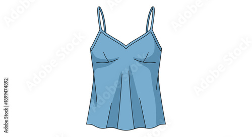 Illustration of a blue pajama cami with thin straps, isolated on a white background, showcasing a simple and elegant design with subtle pleats