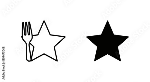 Star icon with a fork, in black and white outline and solid fill, symbolizing a high rating for a restaurant or food quality.