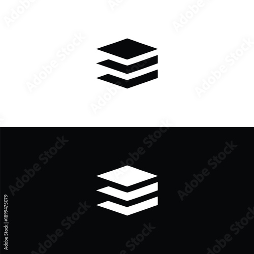 An abstract minimalist logo features a stack of three geometric layers, symbolizing data organization, hierarchical structure, or layered information systems.