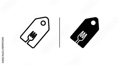 Price tag icon with a fork symbol, indicating food specials, discounts, or restaurant deals.