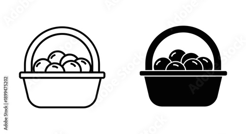 Fruit Basket Icon - Fresh Produce, Healthy Food, and Grocery Basket Symbol