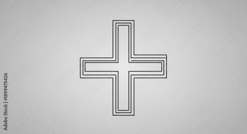 Obraz premium Geometric cross symbol with double outline on gray background for medical and spiritual concepts