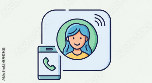 Woman's portrait on a smart home device screen with a mobile phone next to it for remote access