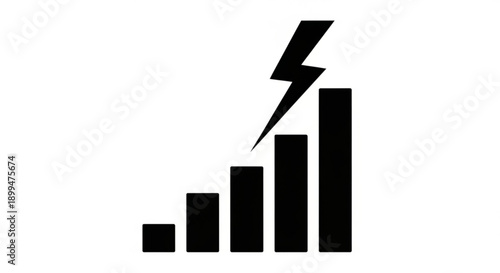 A bar graph with a rising trend and a lightning bolt symbol over it, illustrating growth and energy