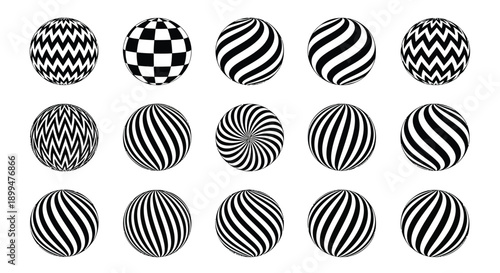 Optical illusions a collection of black and white patterned spheres
