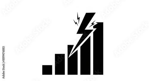 Financial Crisis Illustrated by a Bar Graph with a Dramatic Lightning Bolt Strike
