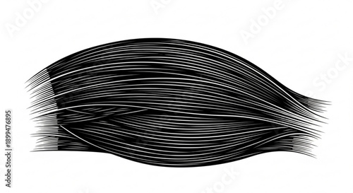 Dynamic black and white hair strands flowing in a wavy pattern