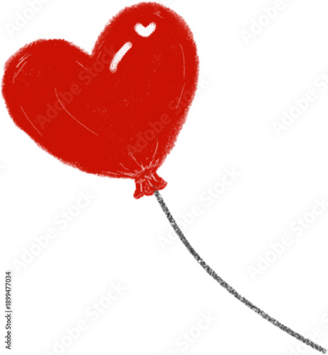 Red Heart Shaped Balloon Illustration with String Isolated on White Background for Valentine's Day, Love, Romance, and Celebration Design Concept
