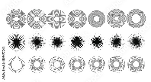 Abstract arrangement of concentric circles in varying densities and patterns