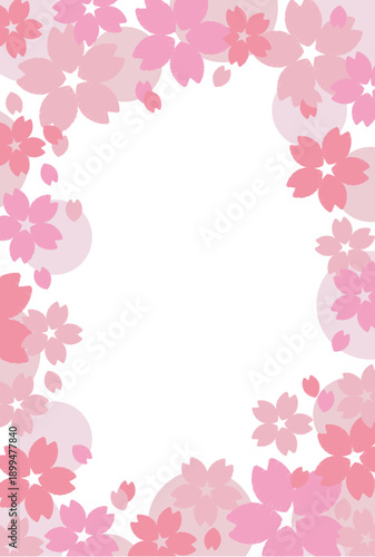 Cute Japanese-style cherry blossom frame. It is decorated with material. It is postcard. It is pink.