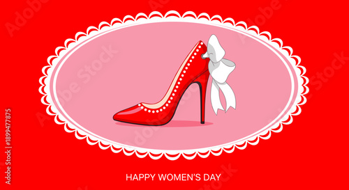 Elegant Red High Heel with White Bow – Women’s Day Celebration Design