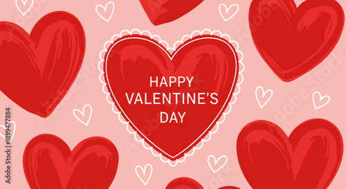 Happy Valentine’s Day Red Heart Greeting on Pink Background