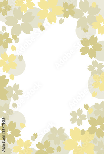 Cute Japanese-style cherry blossom frame. It is decorated with material. It is postcard. It is yellow.