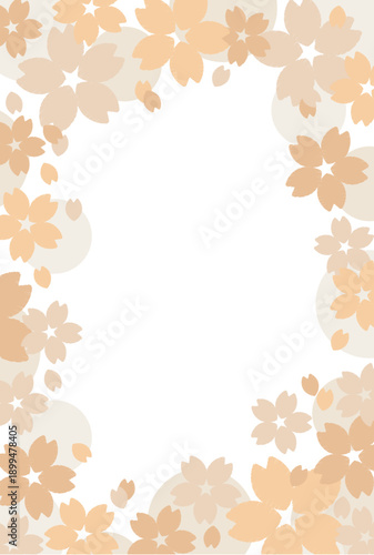 Cute Japanese-style cherry blossom frame. It is decorated with material. It is postcard. It is orange.