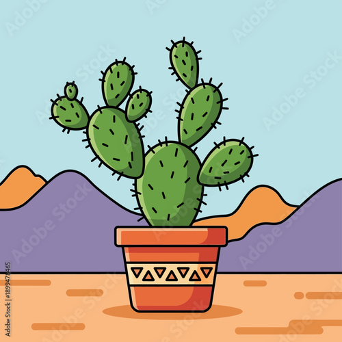 Prickly Pear Cactus in Pot.