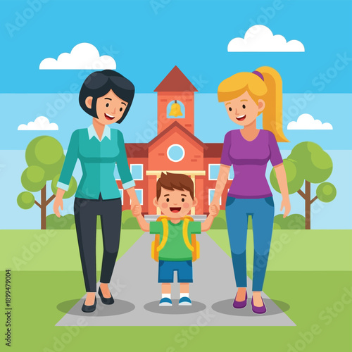 Two women and a little boy.