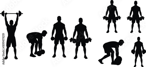 Black silhouette of scuba divers swimming underwater with oxygen tanks and flippers, isolated vector illustration on white background.