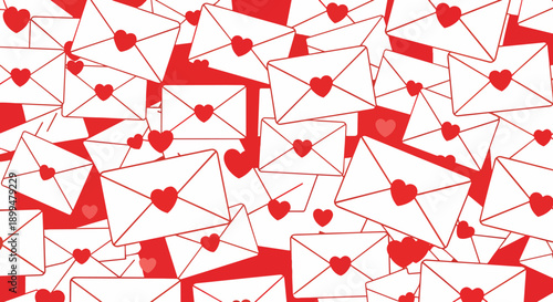 Abundant love letters scattered on a vibrant red background valentines romance affection communication mail message wedding