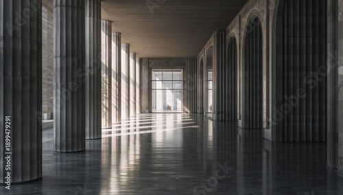 Long Hallway With Natural Light Shining Through Large Windows Creating a Brig...
