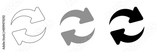 Rotation arrow icons featuring outline, grey flat, and solid black styles for interface design elements