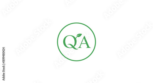 Elegant green qa logo with leaf accent in minimalist circular design
