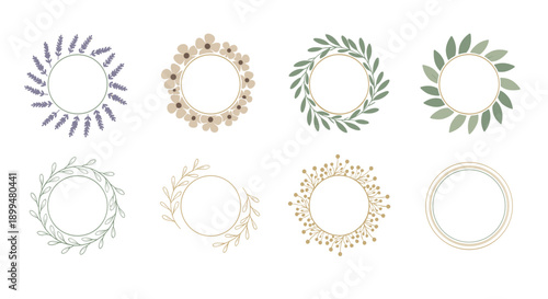 Elegant botanical floral frames with delicate leaves and flowers