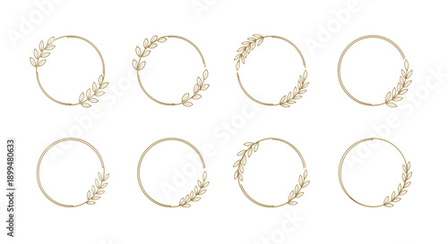 Elegant minimalist leaf wreaths set: circular designs with gold accents