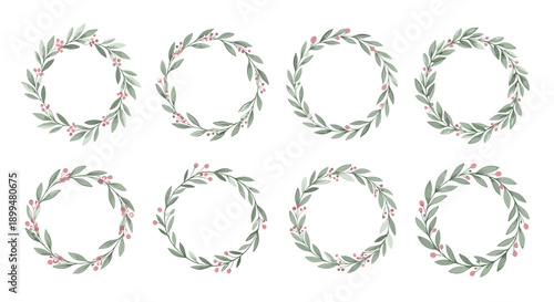 Nature-inspired wreaths with leaves and pink berries: elegant floral designs