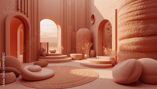 Design of an Interior Space With Arches and Natural Light in a Desert Landscape
