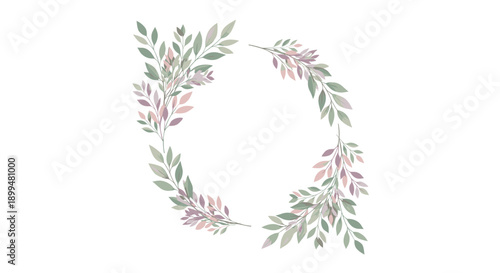 Elegant leafy wreath with soft pastel hues on white background