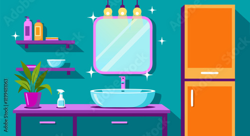 Modern Bathroom Interior Design Flat Vector Illustration - A Clean and Contemporary Space for Relaxation and Hygiene