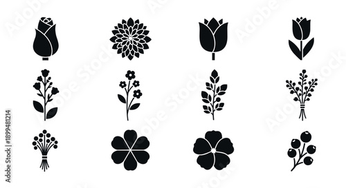 Floral silhouette icons: elegant flower design collection
