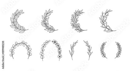 Elegant botanical laurel wreaths collection for decoration and design projects