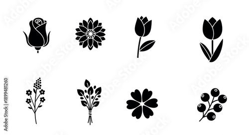 Silhouette floral collection: elegant flower icons in minimalist design
