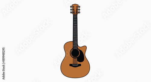 Simple brown acoustic guitar musical instrument vector illustration music string sound harmony unplugged graphic